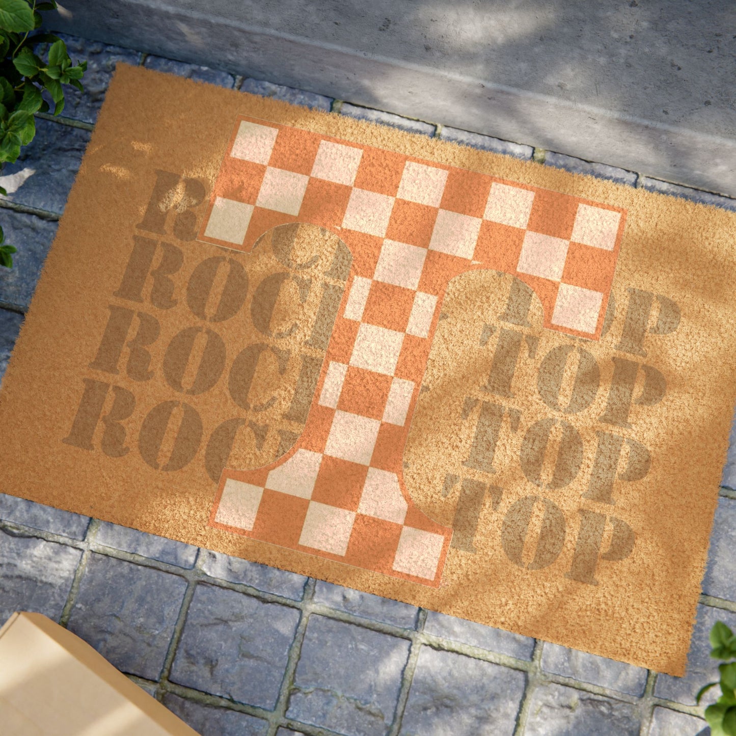 Checkered Monogram T Doormat | Coir Welcome Mat, Tennessee Inspired