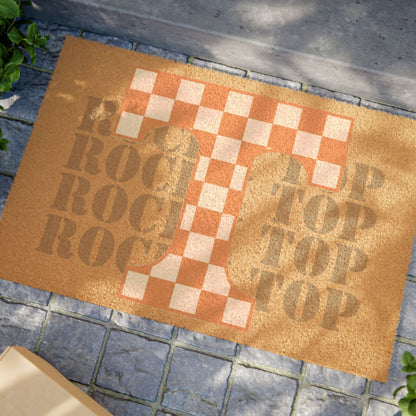 Checkered Monogram T Doormat | Coir Welcome Mat, Tennessee Inspired