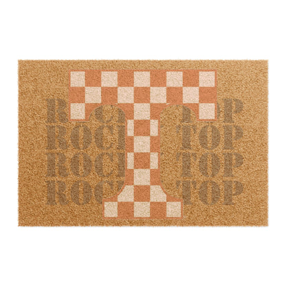 Checkered Monogram T Doormat | Coir Welcome Mat, Tennessee Inspired