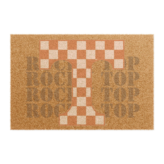 Checkered Monogram T Doormat | Coir Welcome Mat, Tennessee Inspired