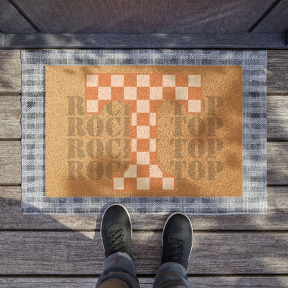 Checkered Monogram T Doormat | Coir Welcome Mat, Tennessee Inspired