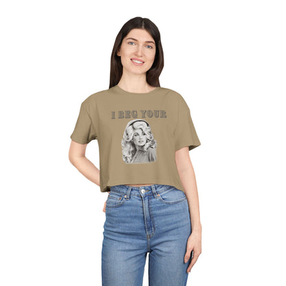 Crop Tee — Dolly Parton Vintage Glam "I Beg Your" Graphic