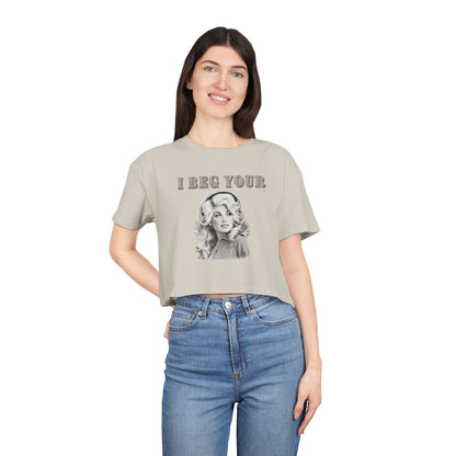 Crop Tee — Dolly Parton Vintage Glam "I Beg Your" Graphic